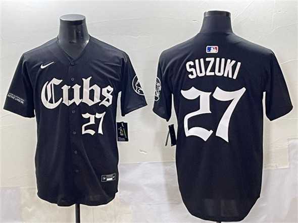 Men%27s Chicago Cubs #27 Seiya Suzuki Black %27Gothic North Side Edition%27 Vapor Premier Limited Stitched Baseball Jersey