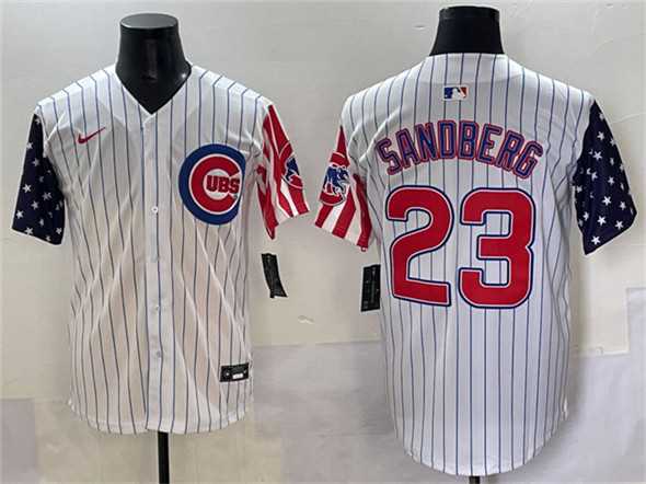 Men%27s Chicago Cubs #23 Ryne Sandberg White Pinstripe 2025 Independence Day Vapor Premier Limited Stitched Baseball Jersey