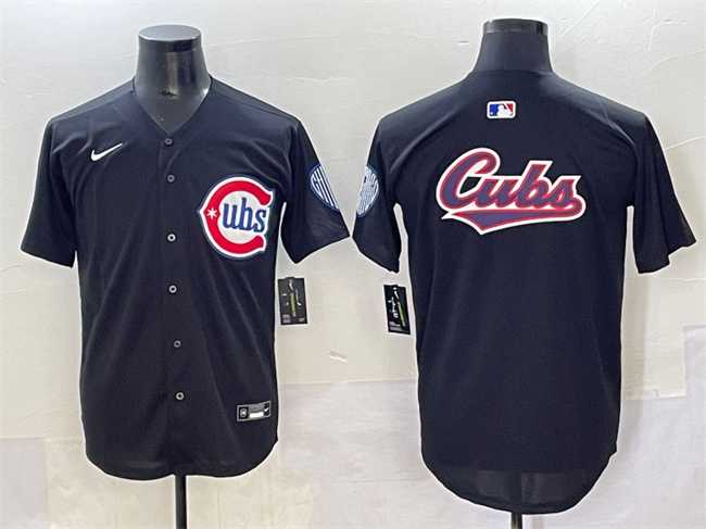 Men%27s Chicago Cubs Team Big Logo Black Limited Stitched Baseball Jersey
