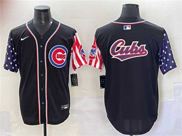 Men%27s Chicago Cubs Team Big Logo Black 2025 Independence Day Vapor Premier Limited Stitched Baseball Jersey