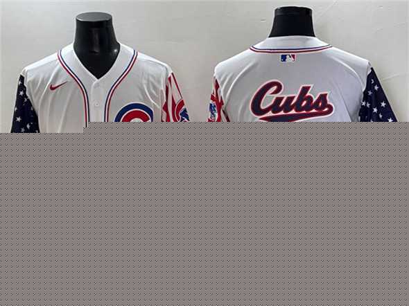 Men%27s Chicago Cubs Team Big Logo White 2025 Independence Day Vapor Premier Limited Stitched Baseball Jersey