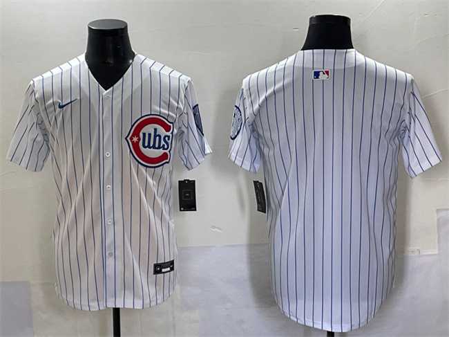 Men%27s Chicago Cubs Blank White Pinstripe 2nd Alternate Limited Stitched Baseball Jersey