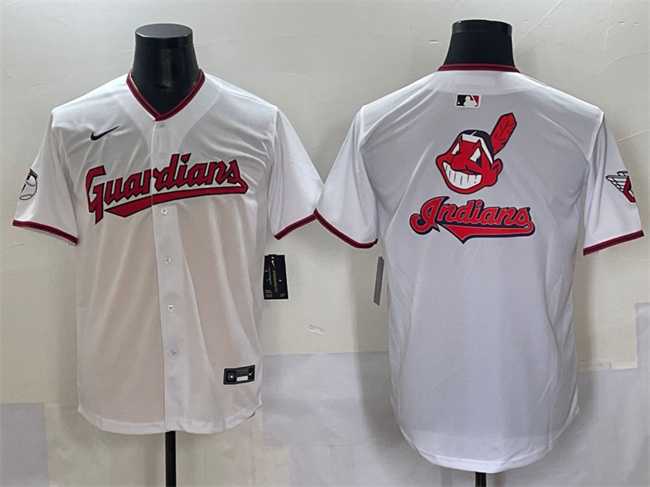 Men%27s Cleveland Guardians Team Big Logo White Home Limited Stitched Baseball Jersey