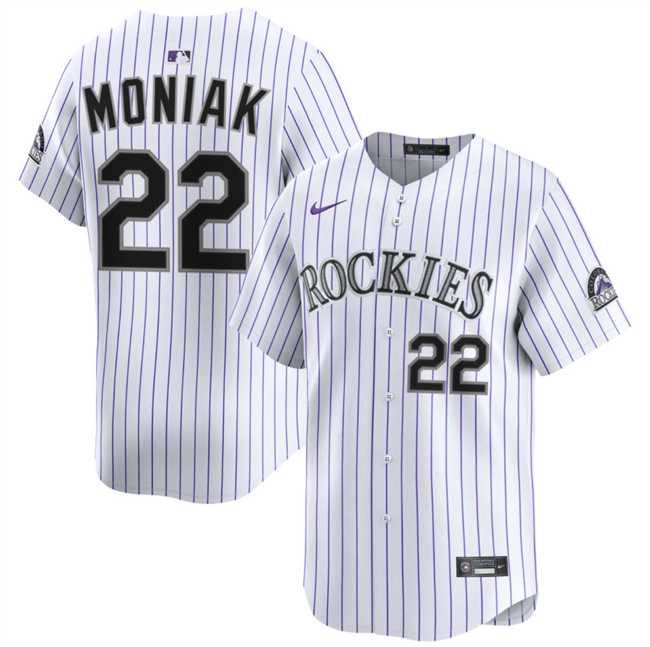 Men%27s Colorado Rockies #22 Mickey Moniak White Home Limited Stitched Baseball Jersey Dzhi