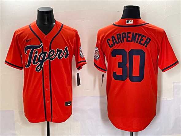 Men%27s Detroit Tigers #30 Kerry Carpenter Orange With Patch Cool Base Stitched Baseball Jersey