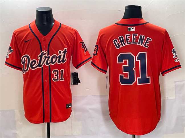 Men%27s Detroit Tigers #31 Riley Greene Orange With Patch Vapor Premier Limited Stitched Baseball Jersey