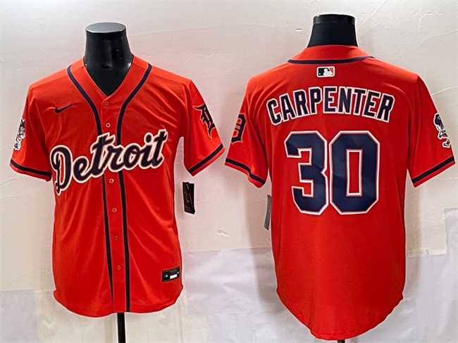 Men%27s Detroit Tigers #30 Kerry Carpenter Orange With Patch Vapor Premier Limited Stitched Baseball Jersey
