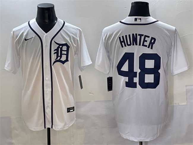 Men%27s Detroit Tigers #48 Brant Hurter White Cool Base Stitched Baseball Jersey