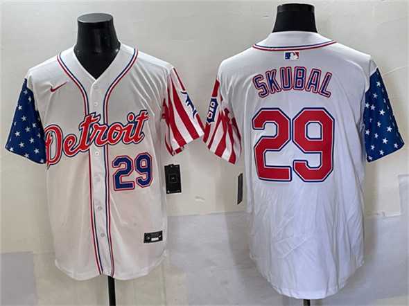 Men%27s Detroit Tigers #29 Tarik Skubal White 2025 Memorial Day Vapor Premier Limited Stitched Baseball Jersey