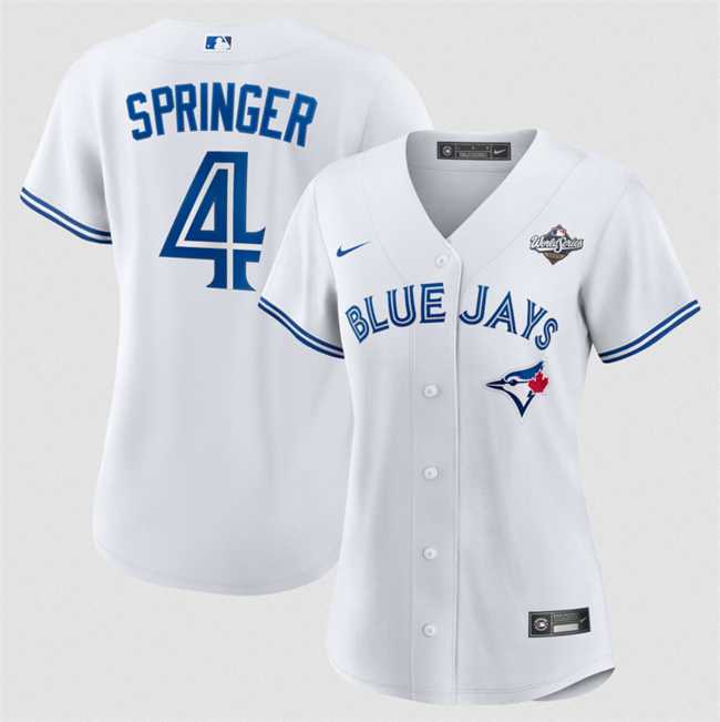 Women%27s Toronto Blue Jays #4 George Springer White 2025 World Series Home Cool Base Stitched Jersey Dzhi
