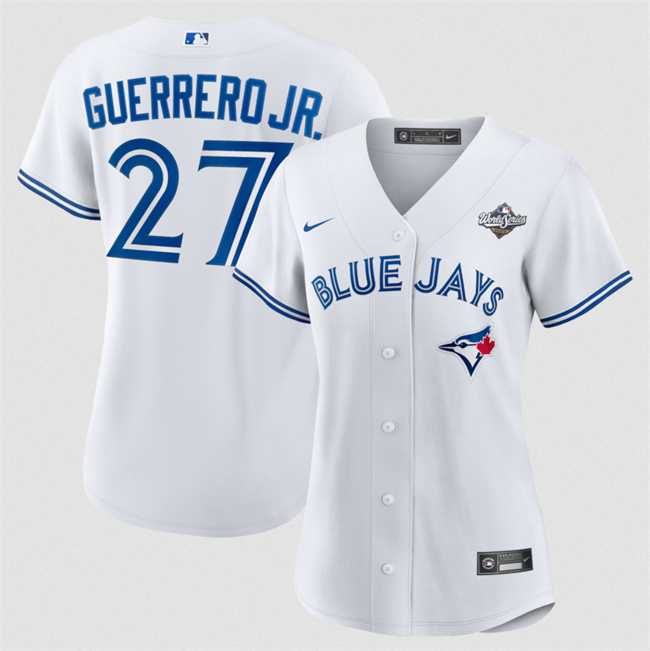 Women%27s Toronto Blue Jays #27 Vladimir Guerrero Jr. White 2025 World Series Home Cool Base Stitched Jersey Dzhi