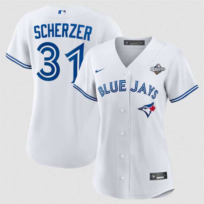 Women%27s Toronto Blue Jays #31 Max Scherzer White 2025 World Series Home Cool Base Stitched Jersey Dzhi