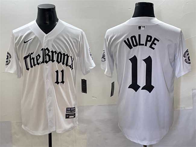 Mens New York Yankees #11 Anthony Volpe White %27Gothic Legacy Edition%27 Vapor Premier Limited Stitched Baseball Jersey