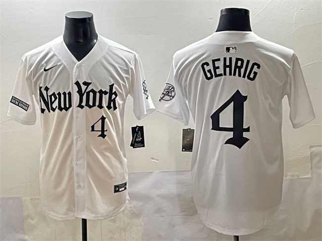 Men%27s New York Yankees #4 Lou Gehrig White %27Gothic Legacy Edition%27 Vapor Premier Limited Stitched Baseball Jersey