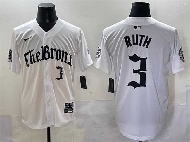Men%27s New York Yankees #3 Babe Ruth White %27Gothic Legacy Edition%27 Vapor Premier Limited Stitched Baseball Jersey
