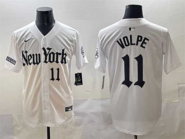 Men%27s New York Yankees #11 Anthony Volpe White %27Gothic Legacy Edition%27 Vapor Premier Limited Stitched Baseball Jersey