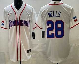Men%27s Dominican #28 Austin Wells White 2026 World Baseball Classic Cool Base Jersey