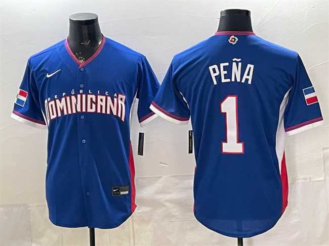 Men%27s Dominican Republic Baseball #1 Jeremy Pena Royal 2026 World Baseball Classic Road Stadium Stitched Jersey