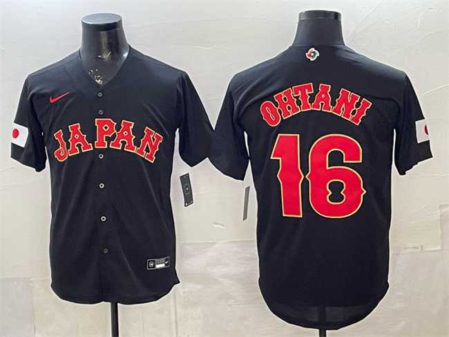 Men%27s Japan Baseball #16 Shohei Ohtani Black 2026 World Baseball Classic Road Stadium Stitched Jersey