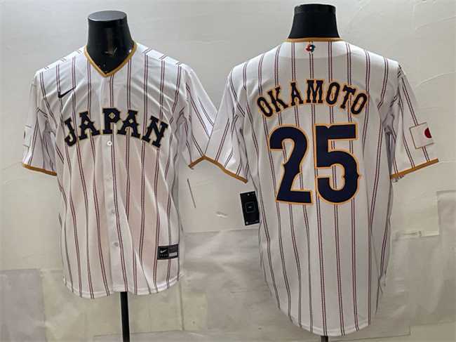 Men%27s Japan Baseball #25 Kazuma Okamoto White 2026 World Baseball Classic Home Stadium Stitched Jersey