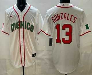 Men%27s Mexico #13 Nick Gonzales White 2026 World Baseball Classic Cool Base Jersey