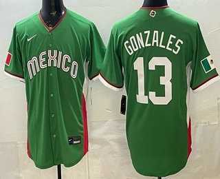 Men%27s Mexico #13 Nick Gonzales Green 2026 World Baseball Classic Cool Base Jersey