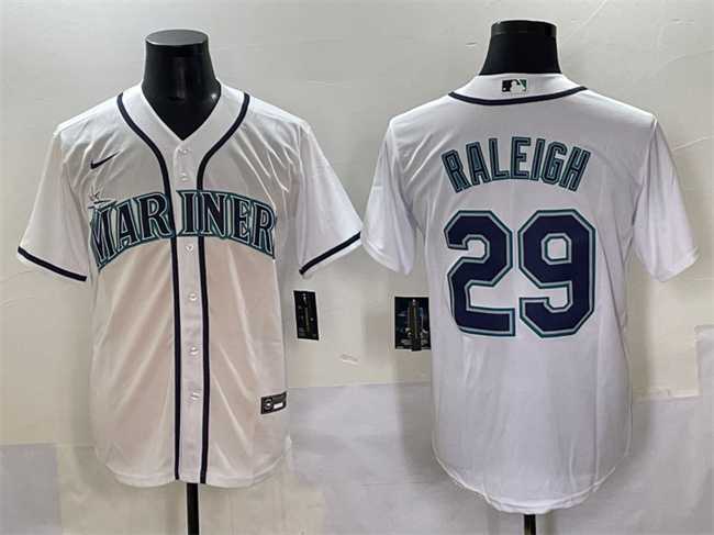 Men%27s Seattle Mariners #29 Cal Raleigh White Cool Base Stitched Baseball Jersey
