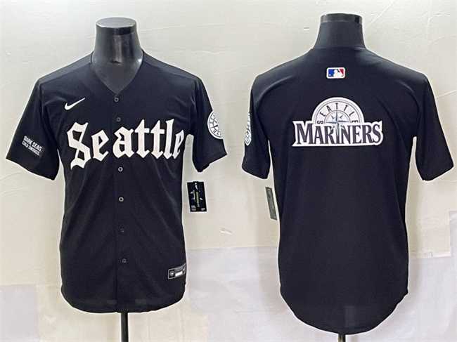 Men%27s Seattle Mariners Team Big Logo Black %27Deep Sea Gothic Edition%27 Vapor Premier Limited Stitched Baseball Jersey
