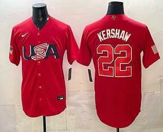 Men%27s USA #22 Clayton Kershaw Red 2026 World Baseball Classic Cool Base Jersey