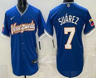 Men%27s Venezuela #7 Eugenio Suarez Blue 2026 World Baseball Classic Cool Base Jersey