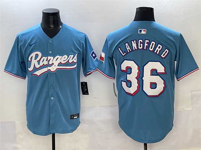 Men%27s Texas Rangers #36 Wyatt Langford Blue Limited Stitched Baseball Jersey
