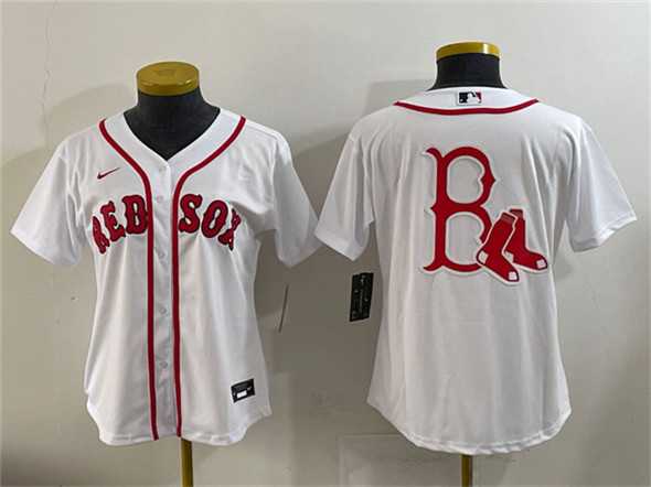 Women%27s Boston Red Sox Team Big Logo White Cool Base Stitched Jersey(Run Small)
