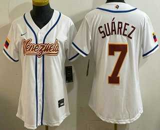 Women%27s Venezuela #7 Eugenio Suarez White 2026 World Baseball Classic Cool Base Jersey