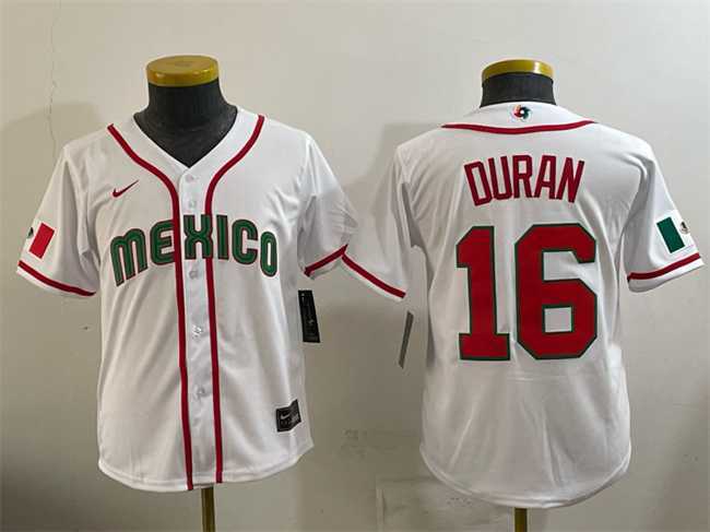 Youth Mexico Baseball #16 Jarren Duran White 2026 World Baseball Classic Home Stadium Stitched Baseball Jersey