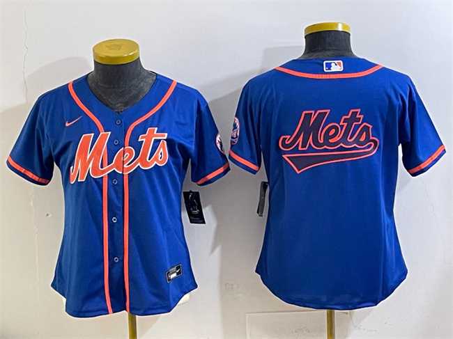 Women%27s New York Mets Team Big Logo Royal Cool Base Stitched Baseball Jersey(Run Small)