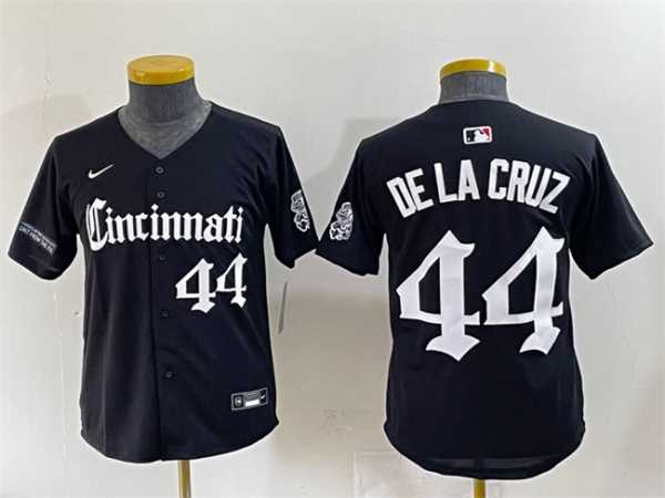 Youth Cincinnati Reds #44 Elly De La Cruz Black %27Gothic Queen City Edition%27 Vapor Premier Limited Stitched Baseball Jersey