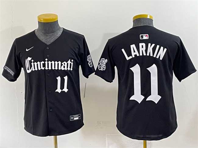 Youth Cincinnati Reds #11 Barry Larkin Black %27Gothic Queen City Edition%27 Vapor Premier Limited Stitched Baseball Jersey