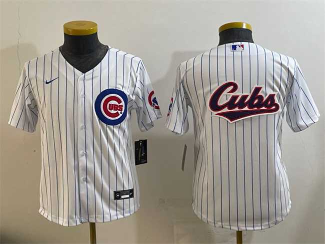 Youth Chicago Cubs Team Big Logo White Cool Base Stitched Baseball Jersey