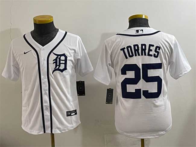 Youth Detroit Tigers #25 Gleyber Torres White Cool Base Stitched Baseball Jersey