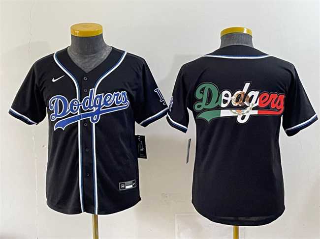 Youth Los Angeles Dodgers Team Big Logo Black Stitched Baseball Jersey