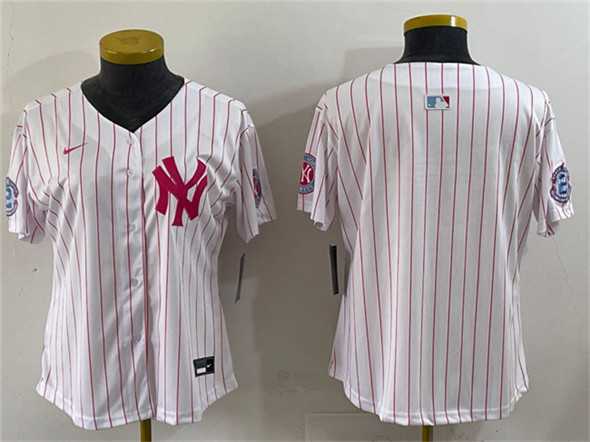 Youth New York Yankees Blank White Pink Pinstripe Limited Stitched Baseball Jersey