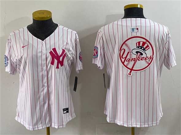 Youth New York Yankees Team Big Logo White Pink Pinstripe Limited Stitched Baseball Jersey