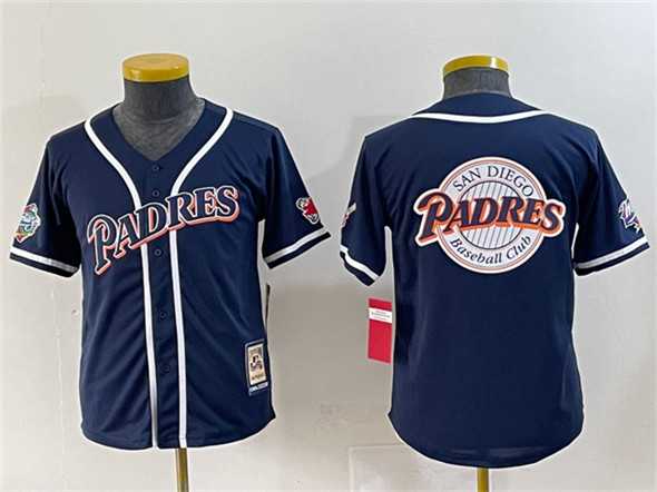 Youth San Diego Padres Team Big Logo Navy Throwback With Patch Stitched Baseball Jersey