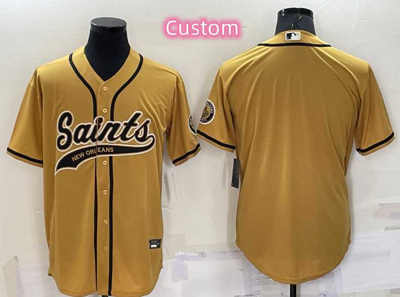 Custom Men%27s New Orleans Saints Gold Cool Base Stitched Baseball Jersey