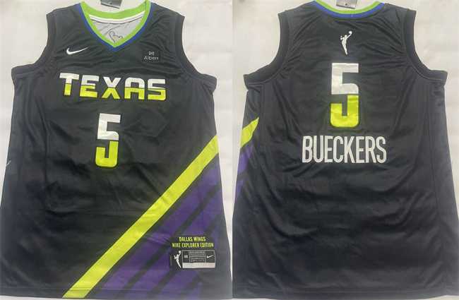 Men%27s Dallas Wings #5 Paige Bueckers Black Stitched Basketball Jersey