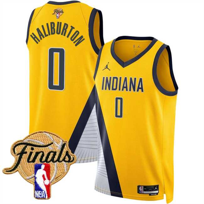 Men%27s Indiana Pacers #0 Tyrese Haliburton Yellow 2025 Finals Statement Edition Stitched Jersey Dzhi