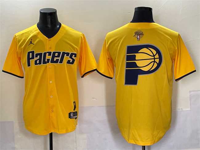 Men%27s Indiana Pacers Team Big Logo Yellow 2025 Finals Vapor Stitched Baseball Jersey