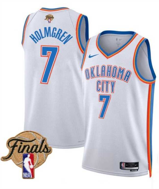 Men%27s Oklahoma City Thunder #7 Chet Holmgren White 2025 Finals Association Edition Stitched Jersey Dzhi