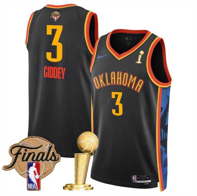 Men%27s Oklahoma City Thunder #3 Dillon Jones Black 2025 Finals Patch And Finals Champions Patch City Edition Stitched Jersey Dzhi