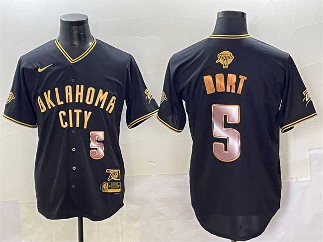 Men%27s Oklahoma City Thunder #5 Luguentz Dort Black Gold 2025 Finals Vapor Stitched Baseball Jersey